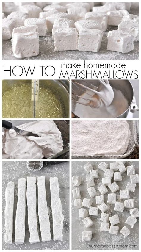 Homemade Marshmallows - Your Homebased Mom Make Marshmallows, Homemade Marshmallow Recipe, Cafe Recipes, How To Make Marshmallows, Recipes With Marshmallows, Candy Recipes Homemade, Homemade Marshmallows, Homemade Candies, Candy Making