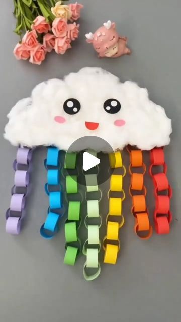 Cotton Ball Clouds, Cloud Craft, Cloud Decoration, Diy Clouds, Diy Rainbow, Colorful Clouds, Easy Paper Crafts Diy, Paper Sculptures, Crafty Kids