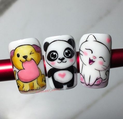 Cartoon Nails Art, Animal Nail Art Designs, Cartoon Art Nails, Panda Nail Art, Panda Nails, Zebra Nail Art, Cartoon Nail Designs, Animal Nail Designs, Cartoon Nail Art