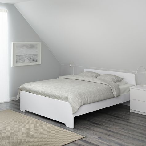 ASKVOLL Bed frame, white, Luröy, Full - IKEA Askvoll Bed, Ikea Askvoll, Cama Ikea, Letto King Size, Cheap Bedroom Furniture, White Bed Frame, Cama King Size, Cute Bedding, Full Bed Frame