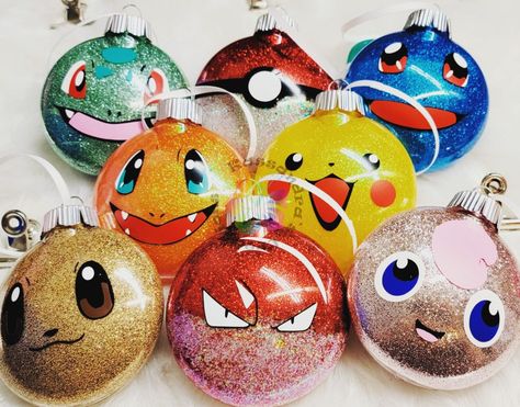 CHRISTMAS TREE ORNAMENTS Pokemon Christmas Tree Ideas, Pokemon Tree Christmas, Pokemon Christmas Ornaments Diy, Anime Ornaments Diy, Diy Pokemon Ornaments, Pokemon Gifts Diy, Diy Pokemon Decor, Pokémon Christmas Tree, Pokémon Cricut