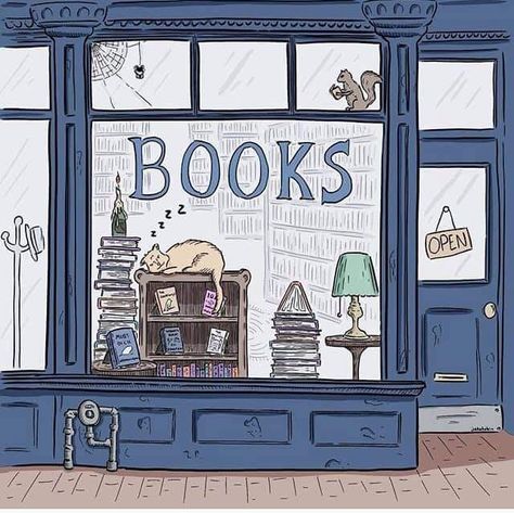 Book Shop Drawing, Book Store Drawing, Book Store Illustration, Bookstore Painting, Book Cart, Book Cover Design Inspiration, Book Stores, Library Art, Cartoon Books