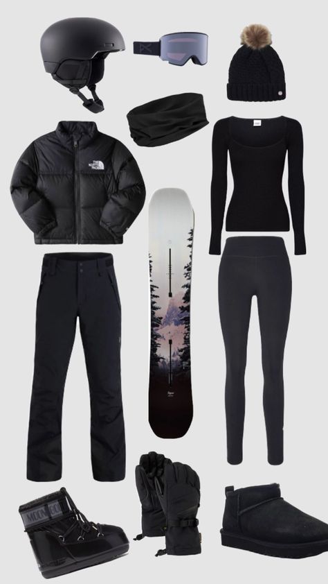 Snowboarding essentials #winteroutfit #snowboardgirls #snowboard #wintertime #winterstyle #skiingaestedic #aesthetic #ootd #preppy #outfitinspo #fashion Snowboard Helmet Outfit, Snow Gear Women Outfits, Black Snowboarding Outfit, Girl Snowboarding Outfits, Snow Essentials, Snowboard Outfits For Women, Snowboarding Essentials, Tahoe Outfits, Snow Boarding Outfits Woman