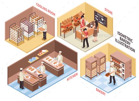 Bakery design concept with bread and confectionery symbols isometric isolated vector illustration Architectural Programming, Isometric Sketch, Cafe Cakes, Food Court Design, Birthday Cake Illustration, Interior Concept Art, Bakery Shop Design, Aesthetic Profile Picture Cartoon Soft, Bakery Interior