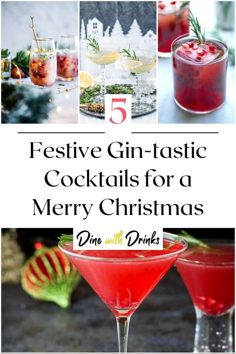 Collage of 4 christmas gin cocktails. Gin Mixed Drinks Recipes, Gin Cocktails Christmas, Festive Gin Cocktails, Christmas Cocktail With Gin, Gin Christmas Drinks, Christmas Gin Drinks, Christmas Cocktails Gin, Summer Christmas Cocktails, Holiday Gin Cocktails