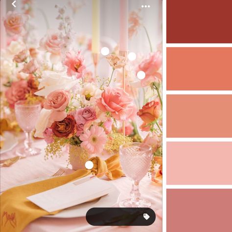 Pink Peach Color Palette Wedding, Wedding Color Spring Colour Palettes, Shades Of Peach Wedding, Muted Pink Color Palette Wedding, Pink Wedding Pallet Ideas, Salmon Pink Wedding Theme, Peachy Pink Wedding Colors, Shades Of Peach Bridesmaid Dresses, Pink And Peach Wedding Theme