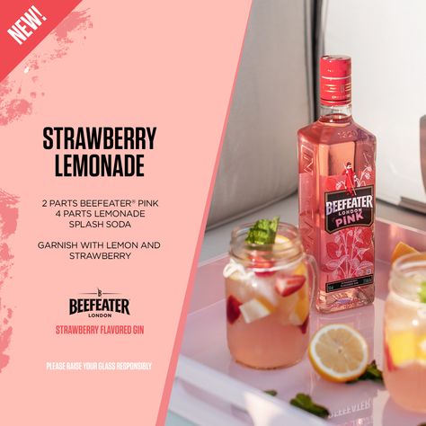 Beefeater Pink Gin Cocktails, Beefeater Strawberry Gin Cocktail, Pink Gin Recipe, Gin Trolley, Pink Gin Cocktails, Gin Drink Recipes, Strawberry Gin, Strawberry Love, Beefeater London