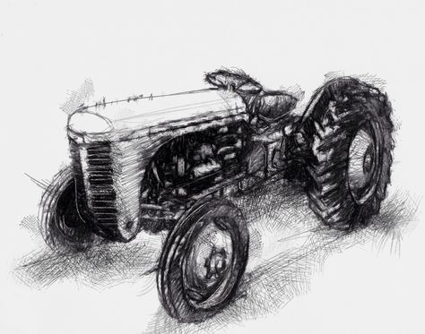 Artist Sean Briggs producing a sketch a day Old tractor  ##art#drawing#sketch ##tractorhttp://etsy.me/1rARc0J Tractor Sketch, Tractor Drawing, Farm Prints, Tractor Art, Oak Tree Tattoo, Ferguson Tractor, Old Tractor, Old Tractors, Sketch A Day