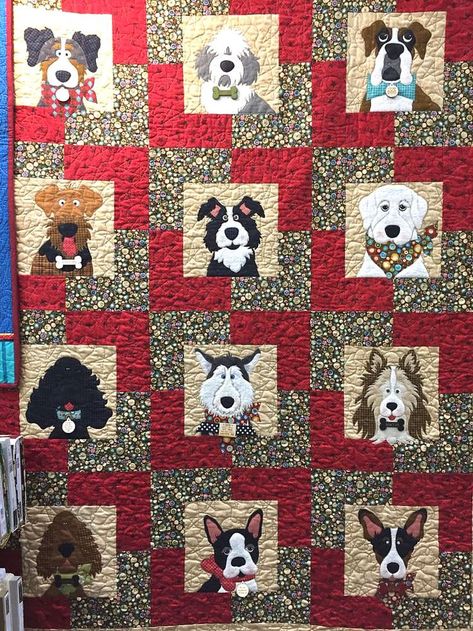 Dog Quilts Patterns, Quilts With Dogs On Them, The Whole Country Caboodle, Dog Panel Quilt Ideas, Quilts With Dogs, Town Square Quilt Pattern, Quilts Made With Panels, Animal Quilt Patterns, Dog Quilt Patterns