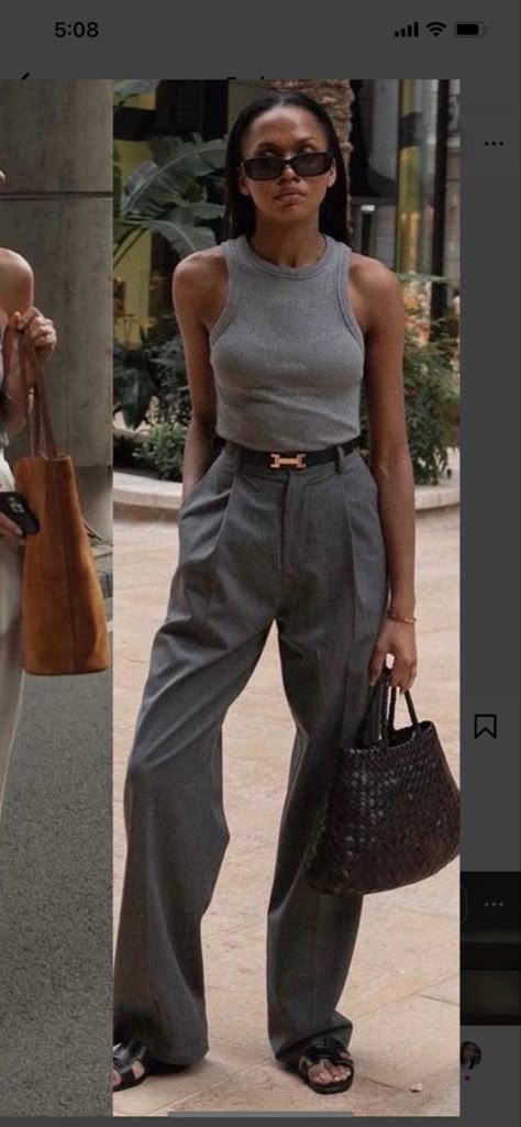 Grey Dress Pants Outfit, Grey Top Outfit, Outer Outfit, Grey Pants Outfit, Fashion Girl Design, Dress Pants Outfits, Loose Pants Outfit, Office Casual Outfit, Europe Outfits