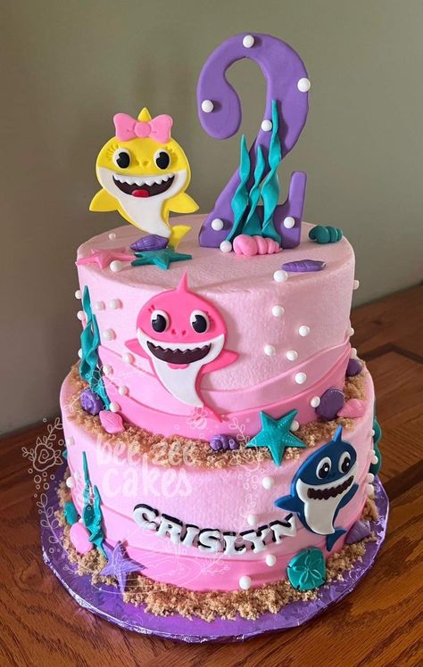 Morphle Mila Cake, Baby Shark 2nd Birthday Cake, Baby Shark Birthday Party Girl Cake, Baby Shark Cake Girl, Baby Shark Birthday Party Girl, Baby Shark Birthday Cake, Baby Shark Cake, Shark Birthday Cakes, Baby Birthday Party Theme