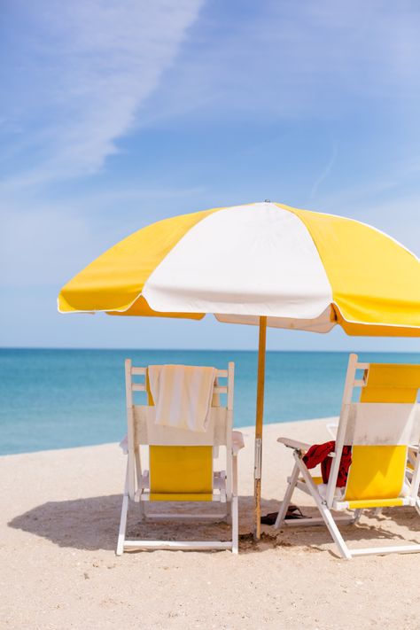 Carly The Prepster, Summer Scenes, Summer Yellow, College Prep, Beach Chair, Beach Umbrella, Vacation Mode, Beach Aesthetic, Mellow Yellow