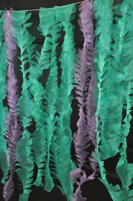 5 Spooky DIY Mermaid Halloween Decorations | Fin Fun Blog Seaweed Diy Decor, Sea Weeds Diy, How To Make Seaweed Decorations, Printable Mermaid Party Decorations, Sea Creature Decorations, Diy Sea Creatures Decorations, Diy Sea Decor, Mermaid Decorations Party, Seaweed Diy