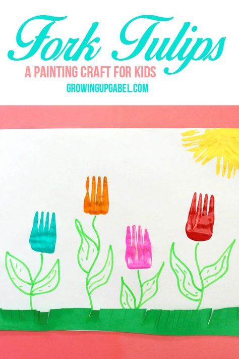 Do your kids love to paint? Grab some plastic forks and let them create tulips in this fun painting crafts for kids! This is the perfect spring break activity! Or make cards for Easter or Mother's Day. Spring Break Crafts, Fork Crafts, Painting Crafts For Kids, Painting Ideas For Kids, Spring Break Kids, Spring Preschool, Plastic Forks, Spring Crafts For Kids, Crafts With Pictures