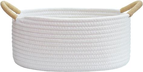 Amazon.com: Yimi's Dream Gift Baskets Empty, Small Basket for Organizing, White Cotton Rope Basket with Handle for Decor, Baby Cat Dog Toy (Oval, 12"x 8"x 5" ) : Grocery & Gourmet Food Cotton Rope Basket, White Basket, Snack Gift, White Baskets, Basket With Handle, Small Basket, Baby Cat, Basket Organization, Home Organisation