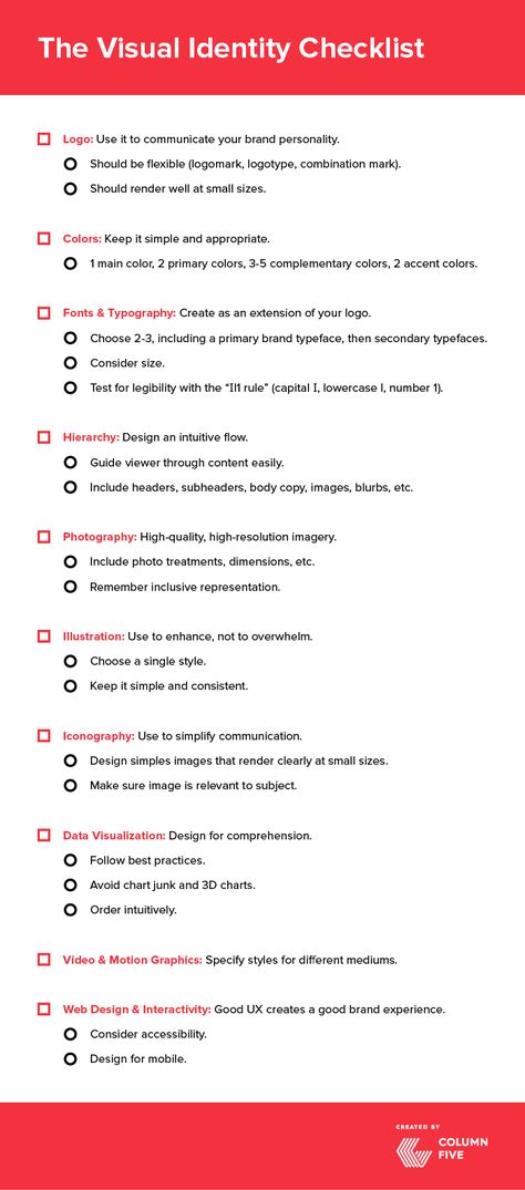 Everything to Include In Your Visual Identity (Plus Tips & Checklist) Digital Marketing Checklist, Branding Design Tips, Clothing Brand Checklist, Brand Style Guide Inspiration, Branding Step By Step, Brand Identity Guide, Visual Identity Branding, Visual Branding Identity, Visual Branding Design