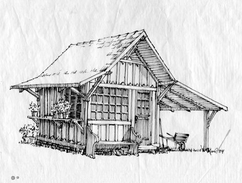 Bamboo House Sketch, Traditional Japanese House Drawing, Farm Sketch, Architectural Perspective, Blind Leading The Blind, Landscape Pencil Drawings, Bahay Kubo, Vintage Bird Illustration, Hut House