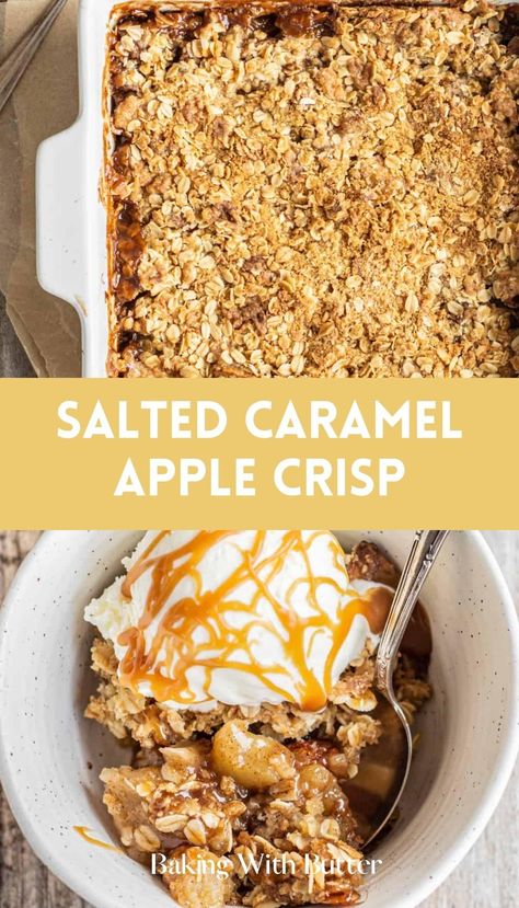 Salted Caramel Apple Crisp Magic, a delightful and easy recipe that brings the warm flavors of autumn to your table. Caramel Apple Crisp Recipe, Fall Desserts Apple, Crisp Topping, Dessert Cravings, Caramel Apple Crisp, Apple Crisp Recipe, Classic Apple Pie, Caramel Recipes Sauce, Caramel Desserts