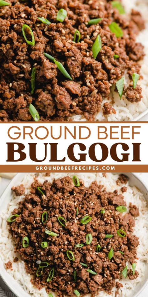 Learn how to make bulgogi with ground beef! This Korean dish is an easy family dinner you'll surely love. Not only is this Asian ground beef recipe a speedy weeknight meal in just 20 minutes, but it is also a sweet and savory delight! Ground Beef Bulgogi Recipe, Ground Beef Bowl, Asian Ground Beef, Ground Beef Bulgogi, Asian Ground Beef Recipes, Dinner Ideas For Tonight, Beef Bulgogi Recipe, Korean Beef Recipes, Ground Beef And Broccoli