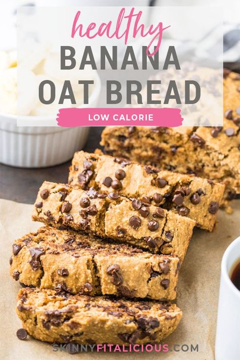 Healthy Chocolate Chip Banana Oat Bread {Low Cal} - Skinny Fitalicious® Healthy Gluten Free Banana Bread, Low Calorie Banana Bread, Low Cal Chocolate, Low Calorie Oatmeal, Banana Oat Bread, Low Calorie Baking, Bread Calories, Protein Banana Bread, Low Calorie Chocolate