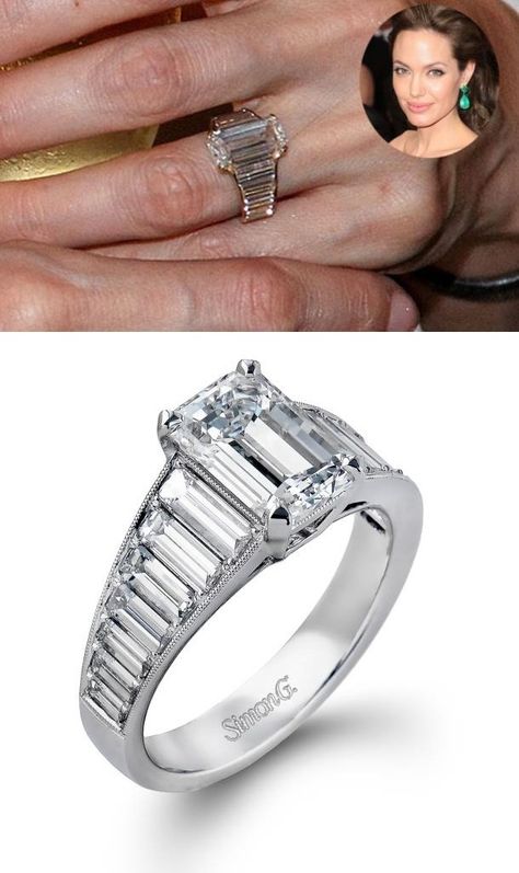 Angelina Jolie Engagement Ring, Celebrity Rings, Big Engagement Rings, Emerald Cut Diamond Engagement Ring, Emerald Cut Diamond Engagement, Platinum Diamond Engagement Rings, Classic Wedding Rings, Jewels Rings, Emerald Cut Diamond