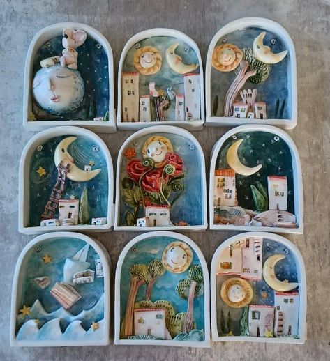 Air Dry Clay Projects, Sculptures Céramiques, Shadow Box Art, Clay Diy Projects, Clay Crafts Air Dry, Hand Built Pottery, Pottery Crafts, Ceramics Pottery Art, Clay Art Projects