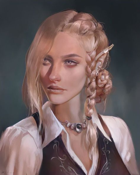 Blond Elf Woman, Blonde Elf Woman, Elf Noblewoman, Elf Character Design Female, Dnd Character Design Female Elf, Dnd Aasimar Female, Elf Woman Art, Elf Female Art, Female Elf Art