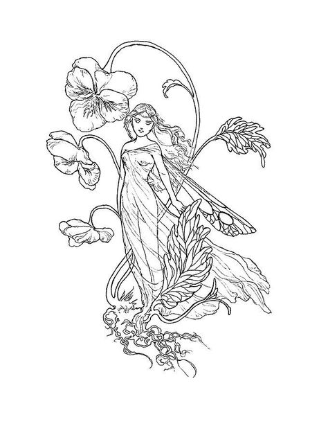 Pansy Tattoo, Tree Roots Tattoo, Fairy Tattoos, Line Tattoo Ideas, Single Line Tattoo, Chic Tattoo, Fairy Tattoo Designs, Fairy Tattoo, Line Tattoo