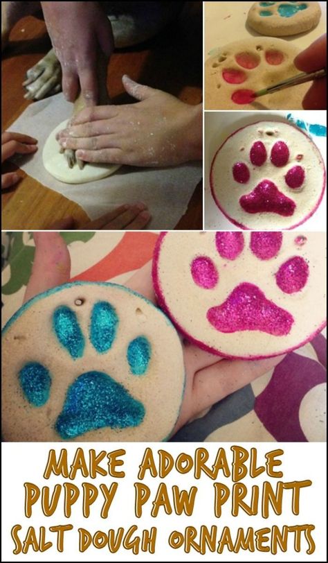 Paw Print Crafts, Dog Paw Print Art, Puppy Paw Print, Puppy Crafts, Paw Print Art, Paw Art, Dogs Diy Projects, Paw Print Ornament, Handprint Ornaments