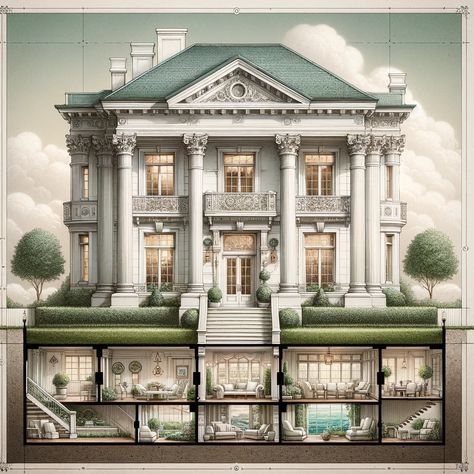 Roman Mansion, Greek Revival Mansion, Neo Classic Villa, Glass House Design, Building Design Plan, House Architecture Styles, Classic House Exterior, Contemporary Building, House Arch Design