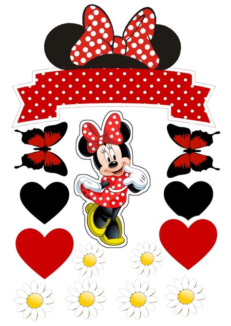 Minnie Mouse Toppers Free Printable, Minie Mouse Printable Cake Topper Free, Red Mini Mouse Cake Topper Printable, Minnie Mouse Cake Stickers, Michey Mouse, Minnie Mouse Template, Minnie Mouse Png Transparent, Minnie Mouse Stickers, Bolo Minnie