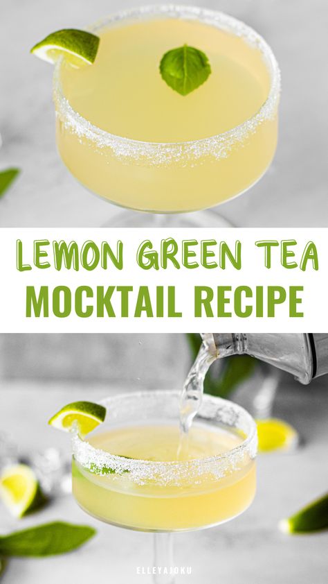 A refreshing and flavorful drink, the Lemon Green Tea Mocktail is sure to tantalize your taste buds! With the tartness of lemon and the clean, earthy taste of green tea, this mocktail is the perfect way to cool down on a summer day. Enjoyed both by kids and adults alike, this lemon mocktail will be sure to have you coming back for more. Lemon Mocktail, Tea Mocktail, Green Tea Cocktail, Lemon Green Tea, Green Smoothie Benefits, Easy Mocktail Recipes, Mocktail Drinks, Recipe Smoothie, Green Tea Lemon