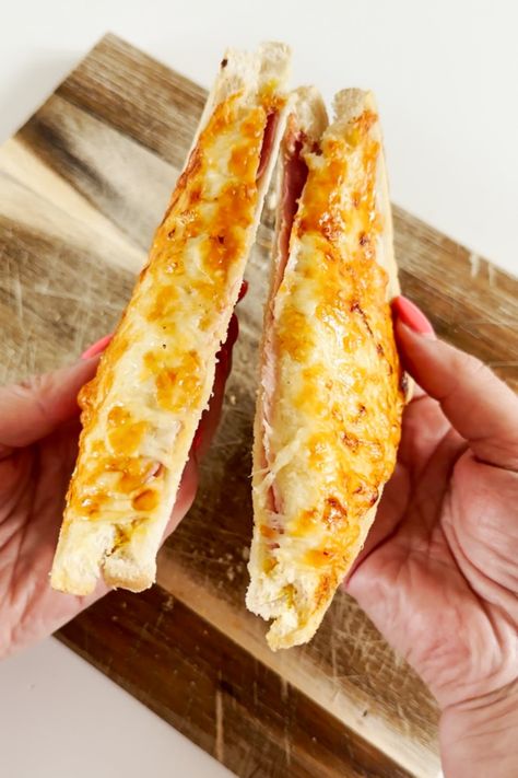 Tired of making lunch the same way every day? Mix it up with these Copycat Costa Ham & Cheese Toasties! Made in just 10 minutes, they're a hit with kids and adults alike! 😋 Toasted Ham And Cheese Croissant, Ham Cheese Toastie, Airfryer Ham, Toasted Ham And Cheese Croissant Sandwiches, French Ham And Cheese Baguette, Fritata Recipe Ham And Cheese, Ham Cheese Rolls, Ham And Cheese Toastie, Cheese Toastie