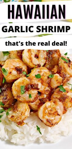 Hawaiian Style Garlic Butter Shrimp, Hawaiian Shrimp Truck Recipe, Hawaii Shrimp Recipe, Shrimp Recipes And Rice, Island Shrimp Recipe, Shrimp With Sauce Over Rice, Garlic Shrimp Hawaiian Style, Hawaiian Shrimp And Rice Recipes, Asian Shrimp And Rice Recipes