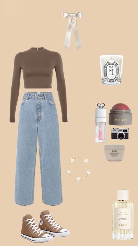 #brownoutfit #outfitinspo #haircare #bows #slay #brownoutfit #brownconverse #beauty #hair #makeup #diorlipoil #diormakeip #bracelet #jeans #longsleeve Brown Longsleeves Outfit, Longsleeves Outfit, Make Ip, Brown Converse, Brown Top, Brown Outfit, Lip Oil, Jean Outfits, Hair Care