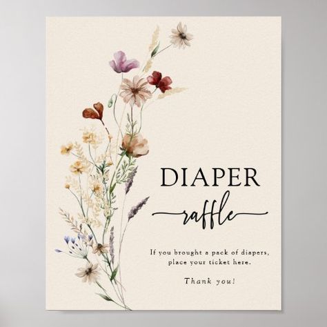 Boho Diaper Raffle Poster Summer Party - baby shower sign, watercolor florals, boho chic, modern calligraphy typography lettering, whimsical wildflowers, vintage flowers, fall botanicals, spring summer autumn, tan terracotta sage rust purple, diaper raffle Fall Botanicals, Diaper Raffle Sign, Boho Wildflower, Wildflower Baby Shower, Watercolor Wildflowers, Elegant Baby Shower, Chic Baby Shower, Baby In Bloom, Baby Shower Diaper Raffle