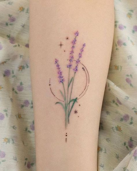 10 Stunning lavender tattoo with geometric elements Trend Tattoos, Lilac Tattoo, Purple Tattoos, Lavender Tattoo, Free Tattoo Designs, Elements Tattoo, Small Pretty Tattoos, Geometric Elements, Cute Tattoos For Women