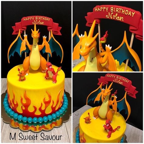 Maria Capote on Instagram: “Charizard Birthday Cake for a special little boy! 😍🔥” Charizard Birthday, Charizard Cake, Charmander Cake, Pokemon Cakes, Pokemon Party Decorations, Pokemon Birthday Cake, Pokemon World, Pokémon Birthday, Lego Birthday Cake