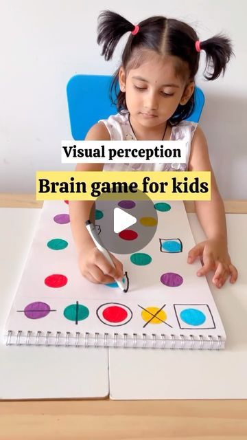 Revathi ~ Samanvi-Maithili [ kids Activities] on Instagram: "#save this fantastic brain boosting activity to try later with your kiddos:)  Recommend for 4+ years   In this fun and educational activity, children will enhance their visual perception skills by matching dots of different colors with their corresponding shapes. This activity helps children improve their color recognition, shape identification, and cognitive matching abilities.  Felt helpful?  then share the video to whom you want to watch this.  For more fun activities follow us @mommys_cleversprouts   LIKE | COMMENT | SHARE   #kidsbraindevelopment #braingames #brainboostingactivities #kidsvisualperception #playandlearn #kidsfunlearnings #homelearning #preschoolactivities #earlylearning #momblogger #parenting #parentingsupport Visual Activities For Kids, Kids Brain Activities, Color Games For Preschoolers, Brain Boosting Activities For Kids, Shapes Preschool Activities, Right Brain Activities, Brain Activities For Kids, Shapes Activity For Kids, Cognitive Activities For Preschoolers