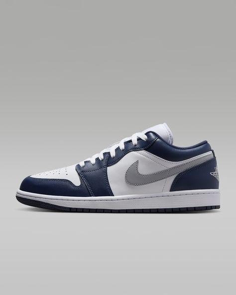 Inspired by the original that debuted in 1985, the Air Jordan 1 Low offers a clean, classic look that's familiar yet always fresh. With an iconic design that pairs perfectly with any 'fit, these kicks ensure you'll always be on point. Shown: White/Midnight Navy/Wolf Grey Style: 553558-141 Nike Air Jordan Low, Air Jordan Low, Jordan Low, Nike Air Jordan 1 Low, Grey Style, Nike Air Jordan 1, Air Jordan 1 Low, Jordan 1 Low, Midnight Navy