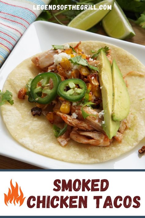 A smoked chicken taco Leftover Smoked Chicken, Smoked Chicken Recipes, Chicken Tacos Recipe, Chicken Shredded, Dinner Leftovers, Chicken Taco Recipes, Smoked Brisket, Mexican Chicken, Fresh Salsa