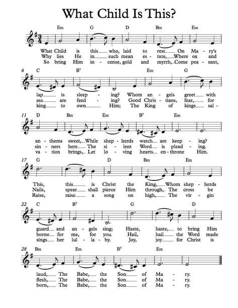 Free Sheet Music - Free Lead Sheet - What Child Is This? Christmas Hymns, Christmas Carols Lyrics, Hymn Sheet Music, Hymn Music, What Child Is This, Bible Songs, Christmas Sheet Music, Learn Violin, Violin Sheet