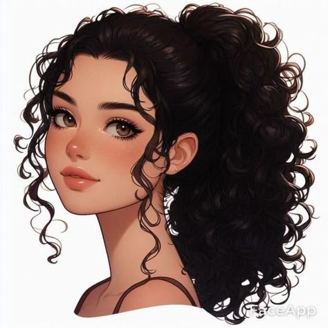 Cartoon Character Curly Hair, Curly Hair Woman Drawing, Curly Hair Character Art, Curly Hair Art Illustration, Character Design Curly Hair, Curly Cartoon Character, Curly Hair Icons Cartoon, Digital Art Curly Hair, Curly Bangs Drawing