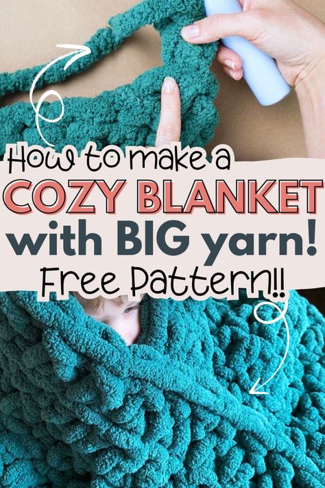 Cozy up with this free super chunky crochet throw blanket pattern! Perfect for beginners, this easy crochet afghan uses jumbo yarn and is great for size 7 yarn projects. Whether you're looking for a chunky yarn crochet pattern or a basic crochet blanket for beginners, this design is a must-try. Grab your super bulky yarn and create the ultimate snuggly chunky crochet blanket pattern today! Jumbo Yarn Crochet Blanket Pattern Free, Crochet Blanket Pattern With Bulky Yarn, Crochet Big Chunky Blanket, Crochet Chunky Yarn Blanket Pattern Free, Crochet Patterns Big Yarn, Arm Crochet Blanket Free Pattern, 25mm Crochet Hook Patterns, Full Size Crochet Blanket, Crochet Bulky Shawl Pattern Free