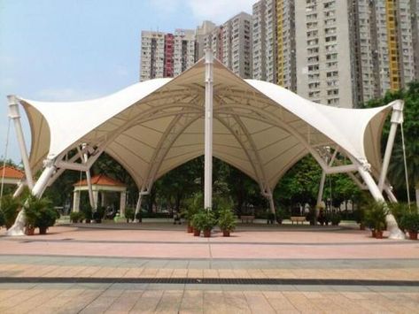 Garden Park Architectural PTFE Tensile Structure Pavilion Bending Elements, Amphitheater Architecture, Tensile Membrane, Membrane Structure, Dome Structure, Canopy Architecture, Tensile Structures, Membrane Roof, Steel Structure Buildings