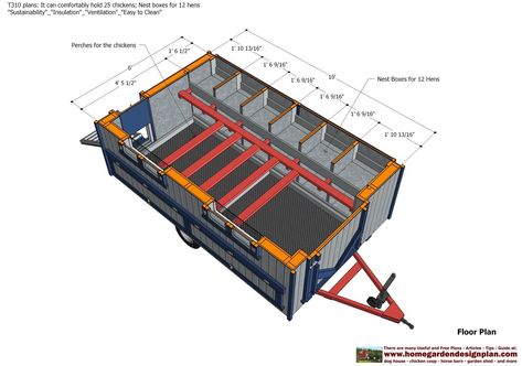 home garden plans: T310 - Chicken Trailer Plans Construction - Chicken Trailer Design - How To Build A Chicken Trailer Chicken Caravan, Chicken Trailer, Chicken Pasture, Coop On Wheels, Building A Chicken Run, Chicken Coop Blueprints, Mobile Chicken Coop, Trailer Design, Portable Chicken Coop