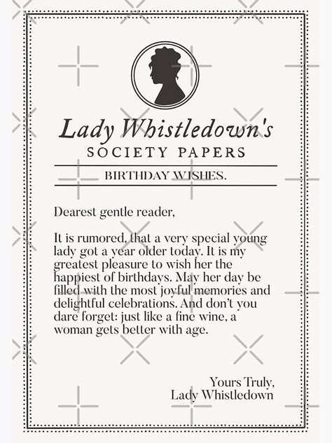 Elegant Birthday Wishes, Girly Invitation, Bridgerton Brunch, Canva Project, Bridgerton Party, Lady Whistledown, Intj Personality, Birthday Wishes For Friend, Netflix Tv