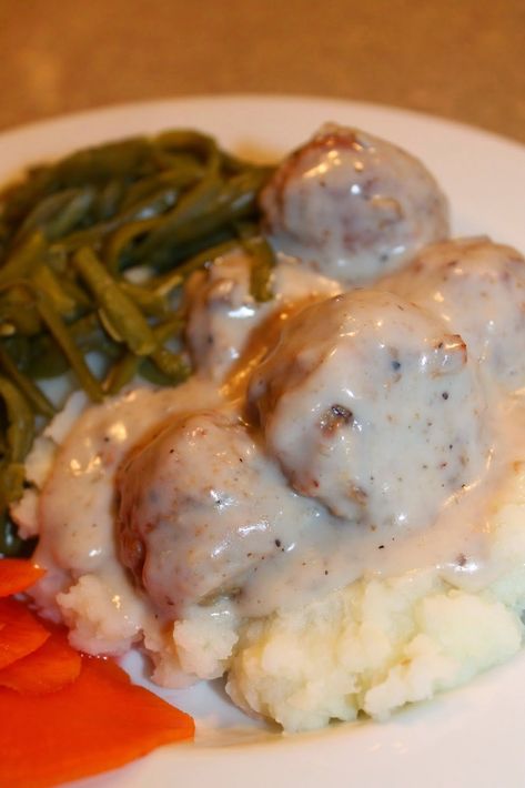 Mushroom Soup Meatballs, Campbells Mushroom Soup, Meatballs And Mashed Potatoes, Meatballs With Spaghetti, Frozen Meatball Recipes, Mashed Potatoes And Gravy, Mushroom Meatballs, Potatoes And Gravy, Pickled Turnips