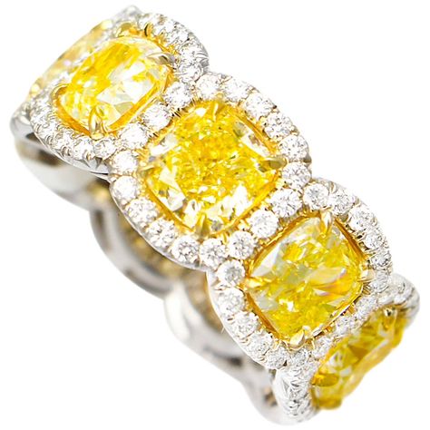 Fancy Yellow Diamond Eternity Band | 1stdibs.com Gold Eternity Band, Yellow Diamond Ring, Canary Diamond, Yellow Diamond Rings, Yellow Jewelry, Fancy Yellow Diamond, Diamond Eternity Band, Eternity Band Ring, Wedding Rings Vintage