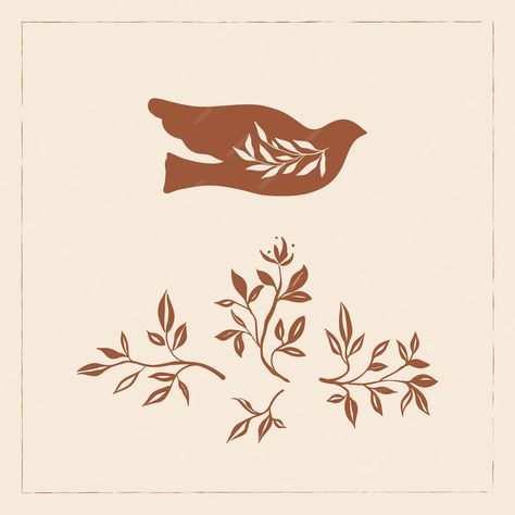 Premium Vector | Vector illustration in simple hand drawn and linocut style natural print poster or logo template nature illustration dove flowers and freedom Dove Illustrations, Freedom Logo, Natural Print, Nature Illustration, Nature Prints, Logo Design Inspiration, Print Poster, Linocut, Logo Templates